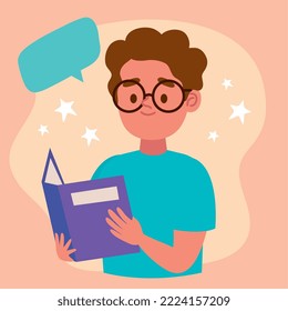 boy reading purple book character