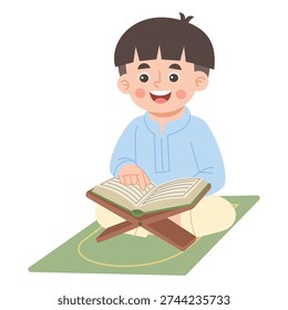 Boy Reading The Quran Illustration