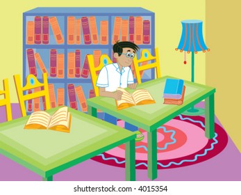 boy reading (vector) - cartoon illustration