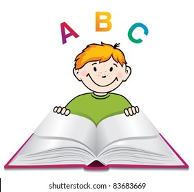 Boy reads a book.