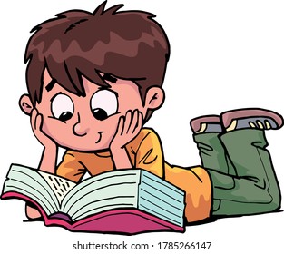 Boy Reads Book Lying On His Stock Vector (Royalty Free) 1785266147 ...