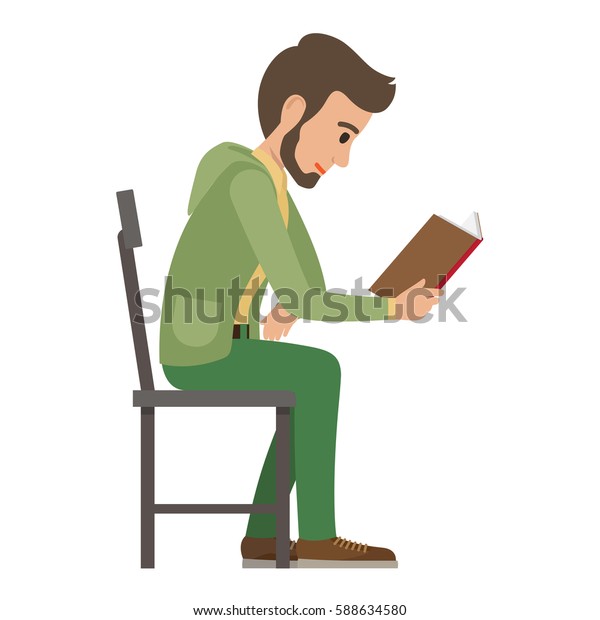 男の子は白い背景に片手に持つ本を読む 若い男性が学ぶ退職過程の側面図 文学を読んで余暇を過ごす平坦な少年の姿のベクターイラスト のベクター画像素材 ロイヤリティフリー