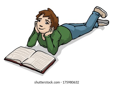 A boy reads a book vector illustration
