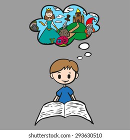 boy reads a fairy tale 