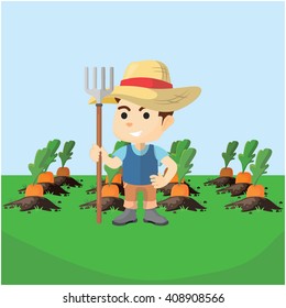 Boy ready to harvest carrot