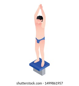 Boy ready to pool jump icon. Isometric of boy ready to pool jump vector icon for web design isolated on white background