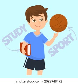 Boy ready to school holding a Basketball and book