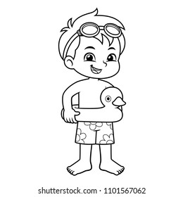 Boy Ready To Swim With Duck Float BW.