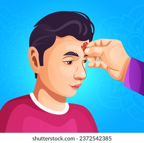 Niño recibiendo Tika y bendiciones de su padre en el Festival Bijaya Dashain. Arte vector de la Feliz Dashain- celebración del Festival de Nepal.