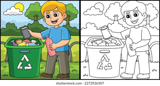 Ilustración coloreada de la página de reciclaje de niños