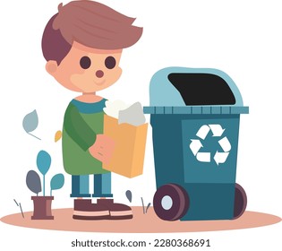 Boy Recycling Vector Simple Illustration