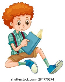 Boy With Red Curly Hair Reading A Book