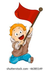 Boy with Red Flag - Vector