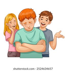 Boy with red hair being bullied by children. Conceptual vector illustration of bullying among children, isolated on white.