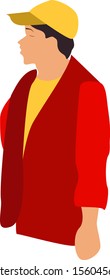 Boy with red jacket, illustration, vector on white background.