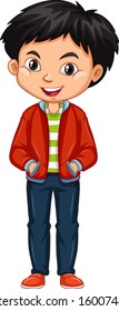 Boy in red jacket on white background illustration