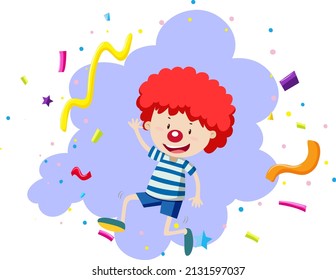 Boy with red nose on blue background illustration