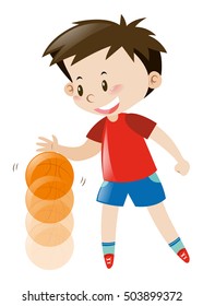 Niño de camisa roja rebotando ilustración de baloncesto