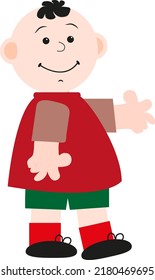 Boy in red shirt, illustration, vector on a white background.