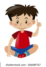 Boy in red shirt pointing finger up illustration