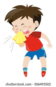 Boy in red shirt sneezing illustration