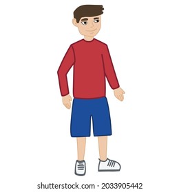 Niño con un suéter rojo. Ilustración vectorial.