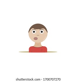 Boy in a red T-shirt on a white background