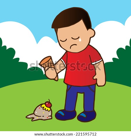 The boy regretted the ice cream falling. illustration 
