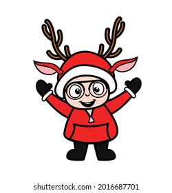 Boy with Reindeer Cap Christmas Vector Illustration