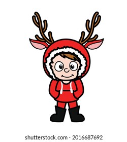 Boy with Reindeer Hat Christmas Vector Illustration