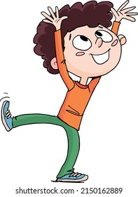 boy rejoiced looking up and spreading his arms