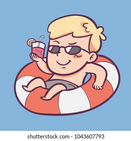 boy relaxing on pool