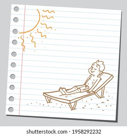 Junge Entspannung und Sonnenbaden am Strand unter der heißen Sommersonne. Sommerurlaub Konzept.