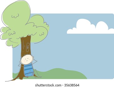 Boy relaxing under a tree