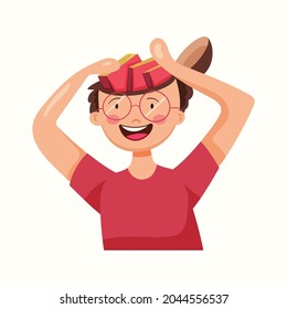 The boy remembers books. Vector illustration in flat style
