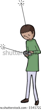 Boy with remote control and antenna on head