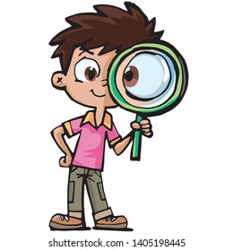 boy researcher with a magnifying glass