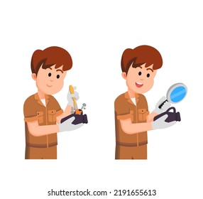 a boy is researching ancient objects