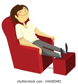 Boy resting on a chair, illustration