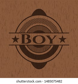 Boy retro wood emblem. Vector Illustration.