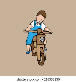 Boy ridding motorcycle cartoon vector