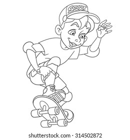 boy is ridding a skateboard