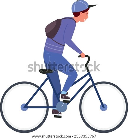 Boy ride bicycle. Active kid outdoor side view isolated on white background