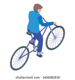 Boy ride bike icon. Isometric of boy ride bike vector icon for web design isolated on white background
