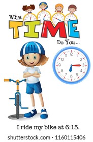 A boy ride my bike at 6:15 illustration