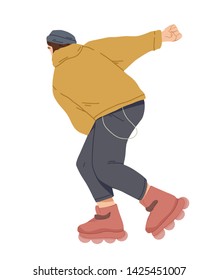 Boy ride on roller skates. Young man riding