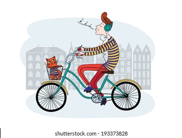 Boy rides a Bicycle.