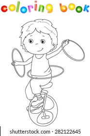 A boy rides a bicycle and juggling coloring book