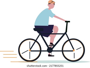 Boy rides sport bicycle. Cycling on the road. Vector illustration	
