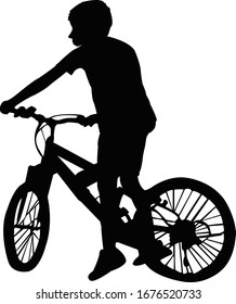 a boy riding bcycle, silhouette vector